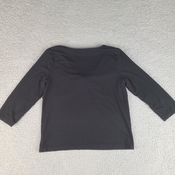 Lauren Ralph Lauren Top Women's Size P/L Basic Black Solid Cotton V-Neck Petite - Picture 5 of 11